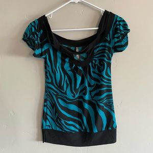 Blue and black top
